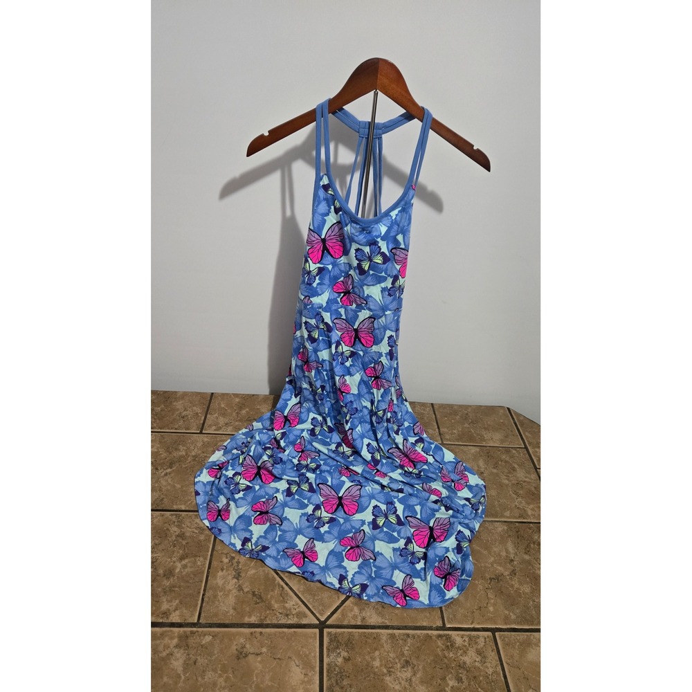 SO Butterfly Blue Pink Spandex Maxi Long Summer Dress Size 16
